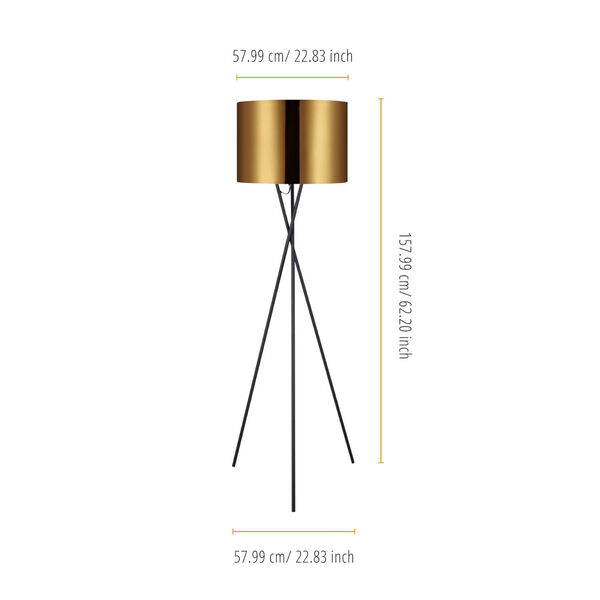 Cara Gold and Black Tripod Floor Lamp, image 5