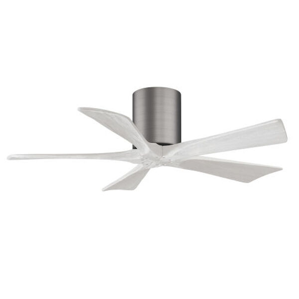 Irene-5H Brushed Pewter 42-Inch Flush Mount Ceiling Fan with Matte White Blades, image 1