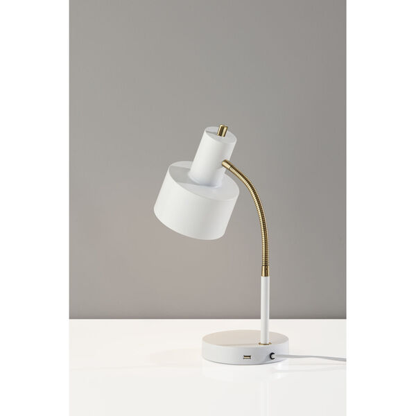Stark White and Antique Brass One-Light Desk Lamp, image 2
