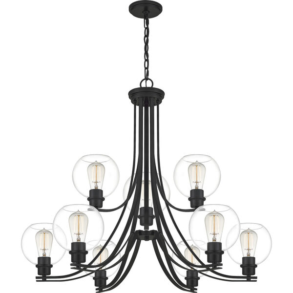 Pruitt Matte Black Dome Shade Nine-Light Chandelier with Clear Glass, image 5