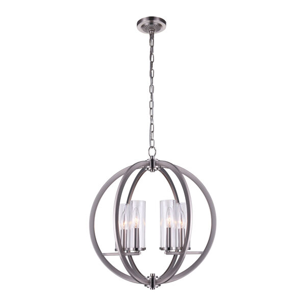Elton Satin Nickel Six-Light Chandelier with Clear Glass, image 1