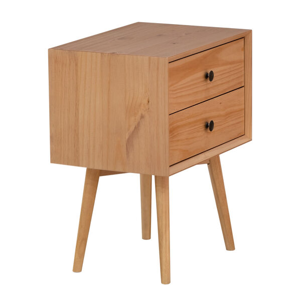 Natural Pine Two-Drawer Solid Wood Nightstand, image 3