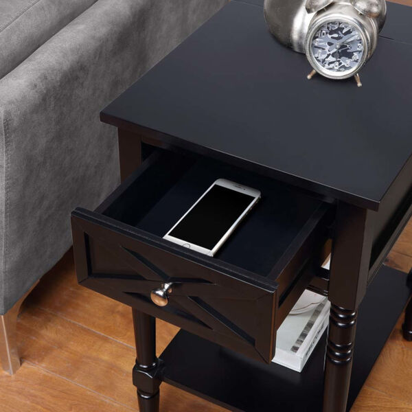 Country Oxford Black 25-Inch End Table with Charging Station, image 3