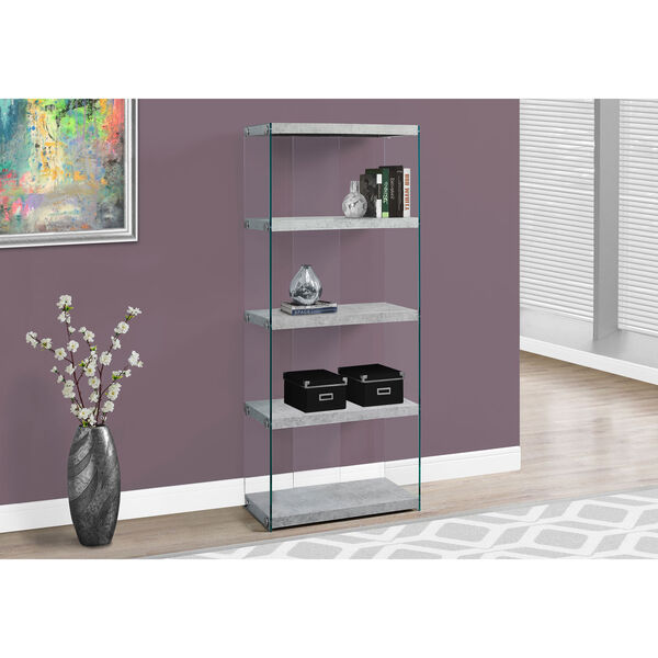 Bookcase - 60H / Grey Cement with Tempered Glass, image 1