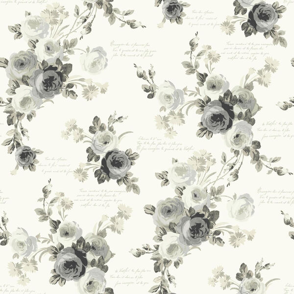 Magnolia Home Gray and White Heirloom Rose Peel and Stick Wallpaper – SAMPLE SWATCH ONLY, image 1