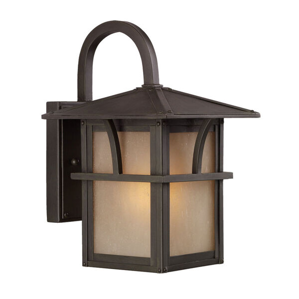 Medford Lakes One-Light Statuary Bronze Outdoor Wall Lantern with Etched Hammered with Light Amber Glass, image 1