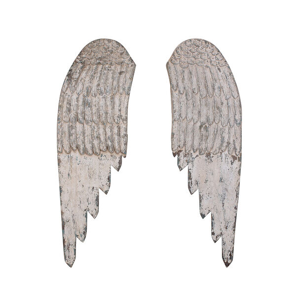 Distressed White Wood Angel Wings, image 1
