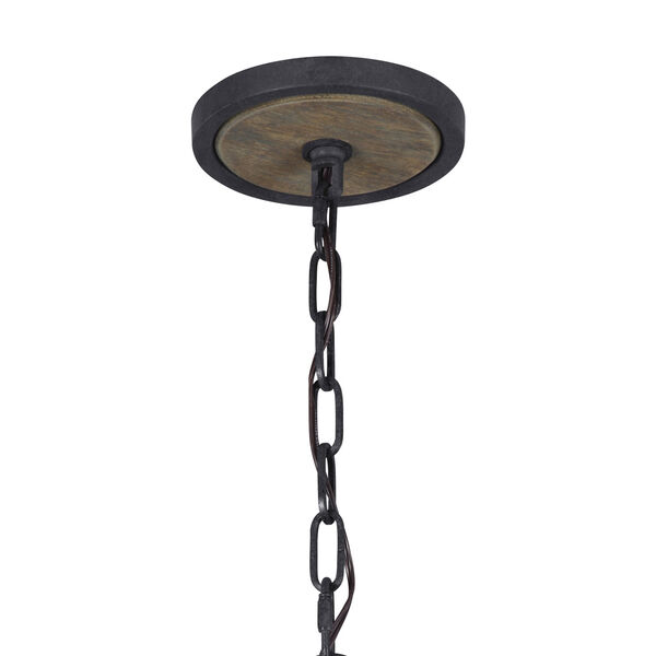 Allier Weathered Oak Wood and Antique Forged Iron 38-Inch Six-Light Pendant Chandelier, image 3