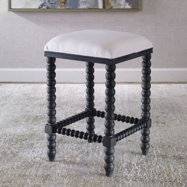 Pryce Black and Crisp White Backless Counter Stool, image 2