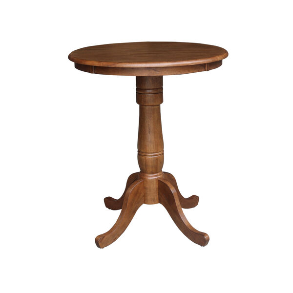 Distressed Oak 30-Inch Round Top Pedestal Gathering Table with Two X-Back Counter Height Stool, Set of Three, image 3