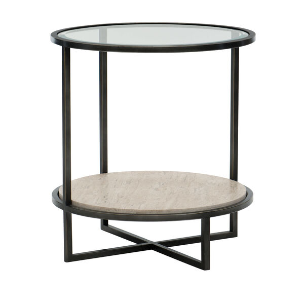 Freestanding Occasional Bronze, White Travertine Stone and Clear 24-Inch End Table, image 2