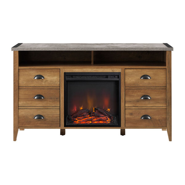 Clair Reclaimed Barnwood and Dark Concrete Fireplace TV Stand, image 5