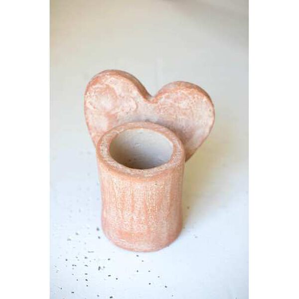 Beige White-Wash Clay Heart Vases, Set of Two, image 4