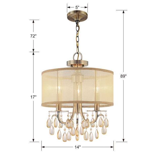 Hampton Antique Brass Three-Light Convertible Chandelier with Etruscan Smooth Oyster Crystal, image 5