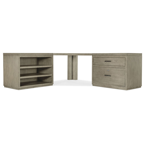 Linville Falls Smoked Gray Corner Desk with Lateral File and Open Desk Cabinet, image 4