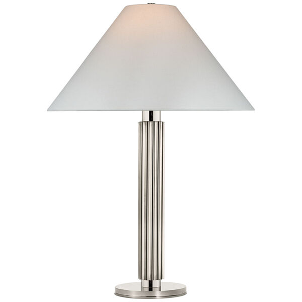 Durham Large Table Lamp in Polished Nickel with Linen Shade by Marie Flanigan, image 1