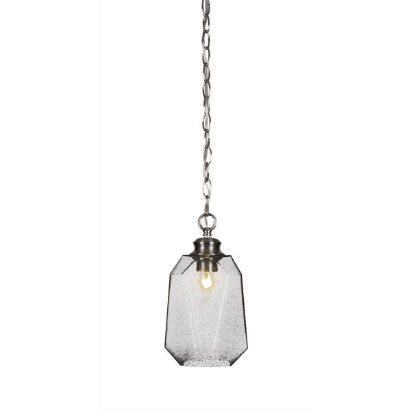 Rocklin Brushed Nickel One-Light 12-Inch Chain Hung Mini Pendant with Smoke Glass, image 1