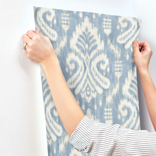 Tropics Blue Hawthorne Ikat Pre Pasted Wallpaper - SAMPLE SWATCH ONLY, image 3