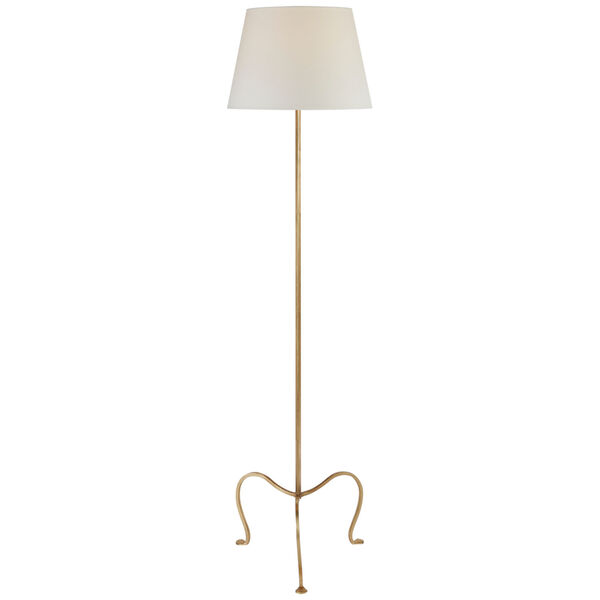 Albert Mini Tri-Leg Floor Lamp in Gilded Iron with Natural Percale Shade by J. Randall Powers, image 1
