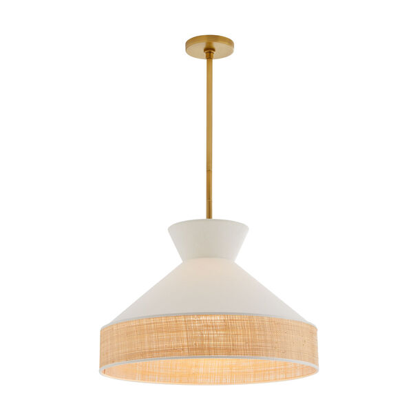 White Linen and Natural Rattan One-Light Malena Pendant, image 4