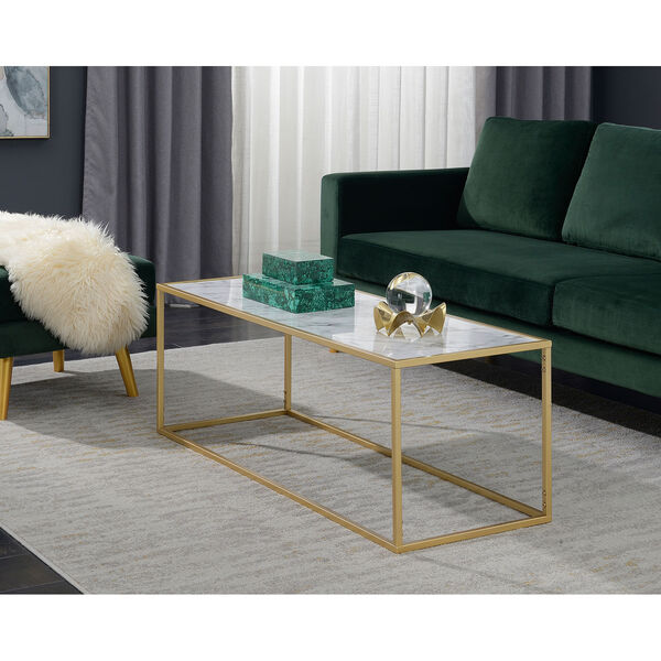 Gold Coast White Faux Marble Rectangle Coffee Table, image 3
