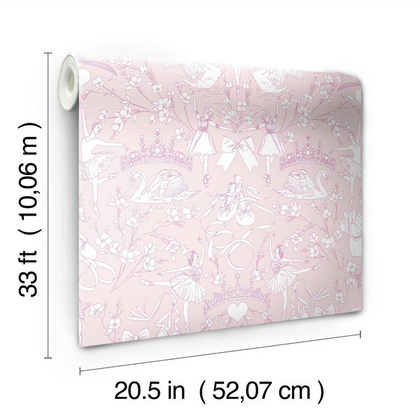 A Perfect World Bright Pink Ballet Toile Wallpaper, image 4