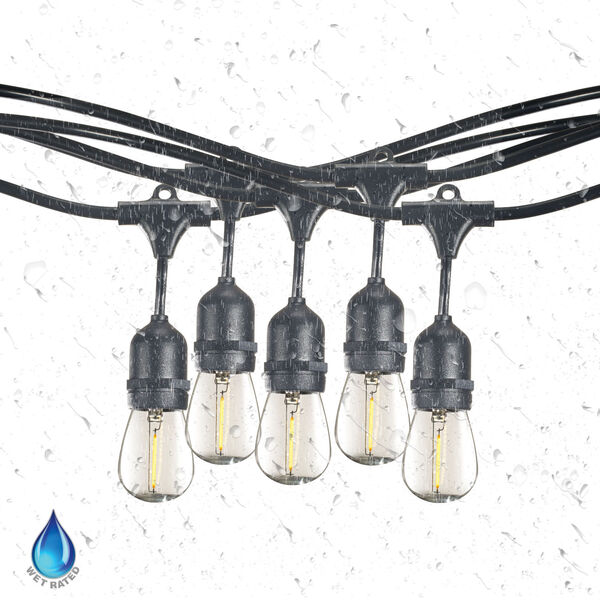12-Piece Black 30 Ft. Outdoor String Light Kit with Clear Shatter Resistant S14 LED E26 1W 2700K Light Bulbs, image 3