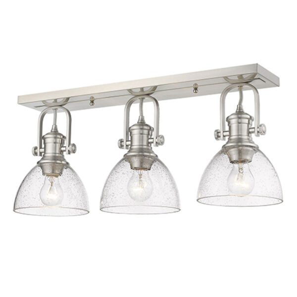 Austin Pewter Three-Light Semi-Flush Mount with Seeded Glass, image 1