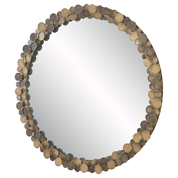 Dinar Metallic Aged Gold Round Wall Mirror, image 4