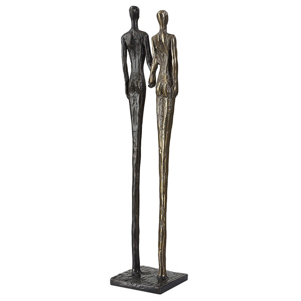 Brass and Dark Bronze Cast Iron Couple Sculpture, image 4