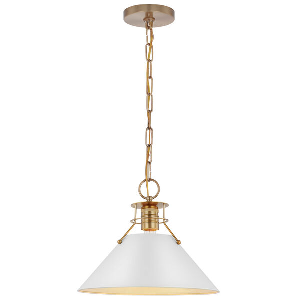 Outpost Matte White and Burnished Brass 13-Inch One-Light Pendant, image 2