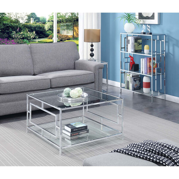 Town Square Clear Glass and Chrome 32-Inch Square Coffee Table, image 1