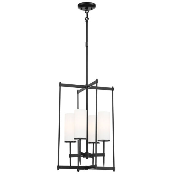First Avenue Coal Four-Light Foyer Pendant with Etched White Glass Shade, image 1