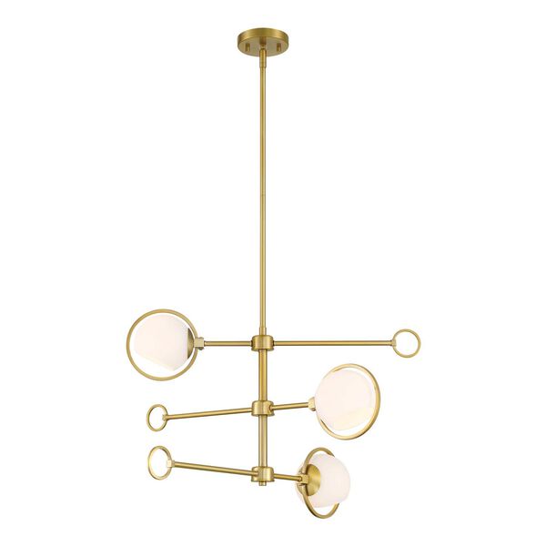 Teatro Brushed Gold Three-Light Chandelier with Etched Opal Glass Shades, image 5
