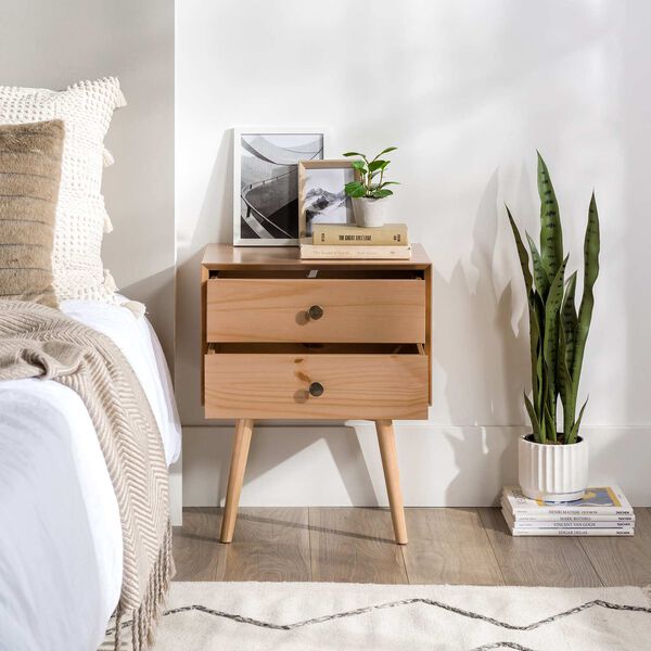 Natural Pine Two-Drawer Solid Wood Nightstand, image 7