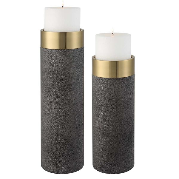 Wessex Gray and Antique Brass Candleholders, Set of 2, image 2