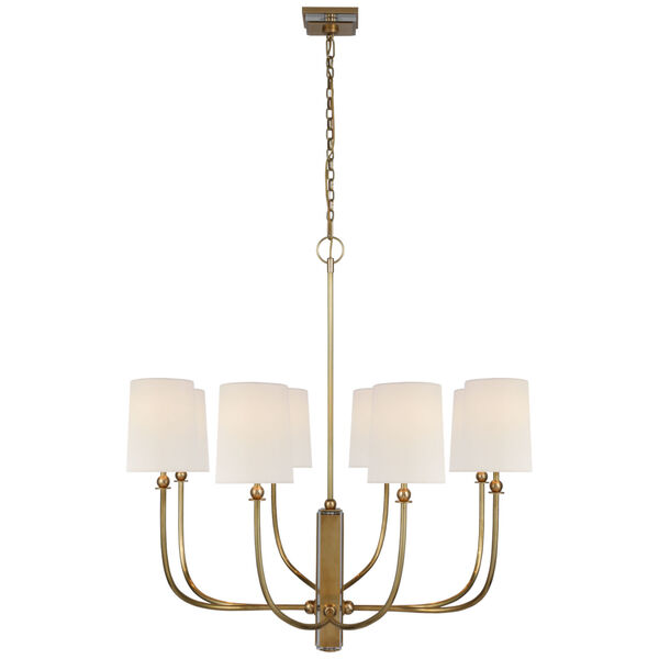 Hulton Large Chandelier in Hand-Rubbed Antique Brass with Linen Shades by Thomas O'Brien, image 1