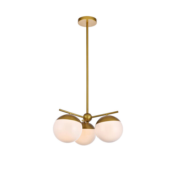 Eclipse Brass and Frosted White 21-Inch Three-Light Pendant, image 3