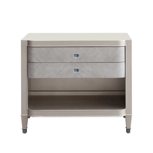 Zoey Silver Two Drawer Nightstand with Open Shelf and Wireless Charger, image 2