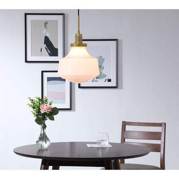 Lyle Brass 11-Inch One-Light Pendant with Frosted White Glass, image 2