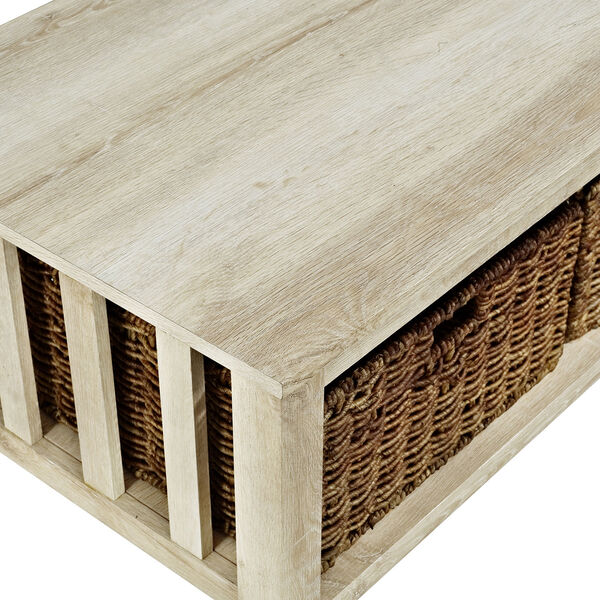 40-Inch Wood Storage Coffee Table with Totes - White Oak, image 4