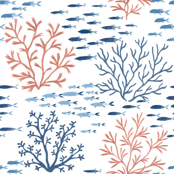 Waters Edge Coral Navy Marine Garden Pre Pasted Wallpaper - SAMPLE SWATCH ONLY, image 2