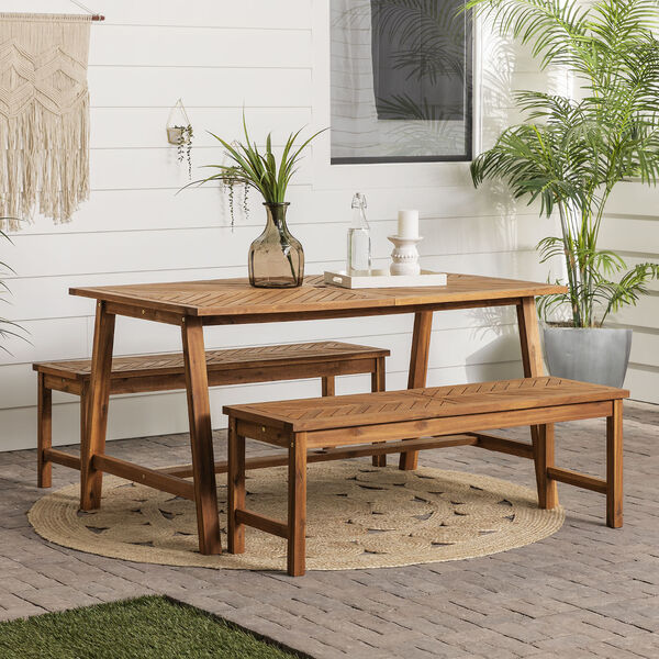 Vincent Brown Solid Acacia Wood Patio Dining Set, 3-Piece, image 3