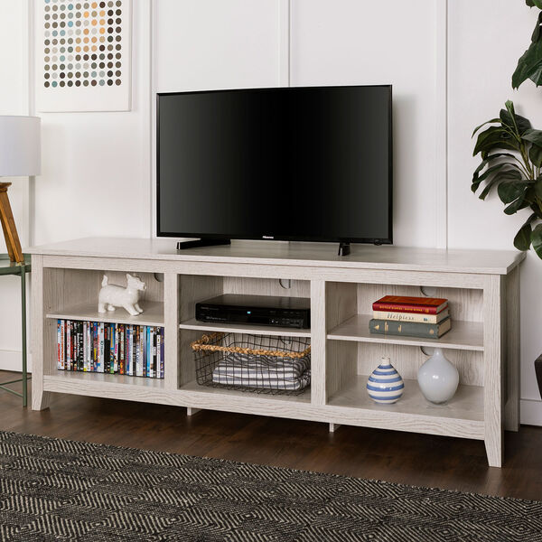 70-Inch Wood Media TV Stand Storage Console - White Wash, image 1