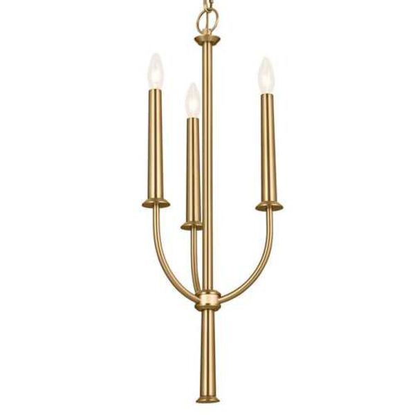 Florence Brushed Natural Brass Three-Light Mini Chandelier, image 1
