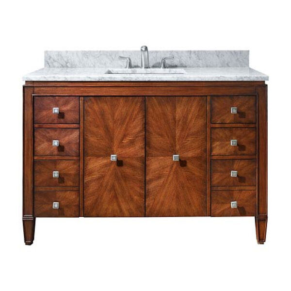 Brentwood 49-Inch New Walnut Vanity with Carrera White Marble Top, image 1