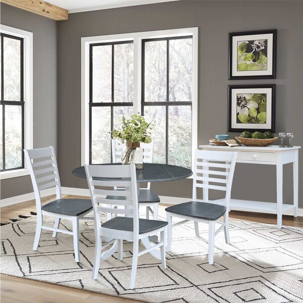 White and Heather Gray 42-Inch Dual Drop Leaf Dining Table with Four Ladderback Chairs, Five-Piece, image 2