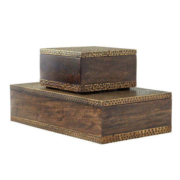 Turney Walnut Stained Wood Antique Brass Clad Boxes, Set of Two, image 1
