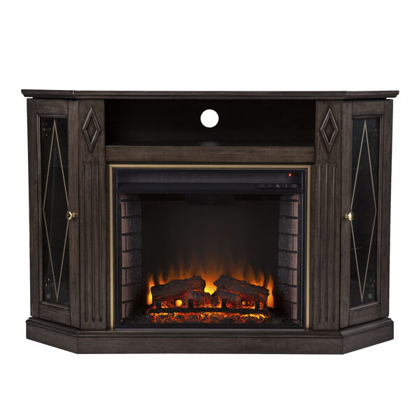 Austindale Light Brown Corner Electric Fireplace with Media Storage, image 2