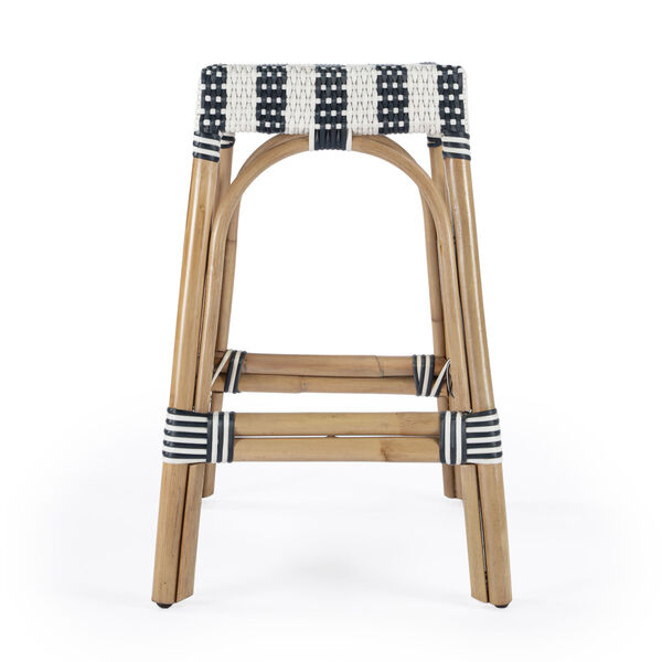 Robias White and Navy Stripe on Natural Rattan Counter Stool, image 5